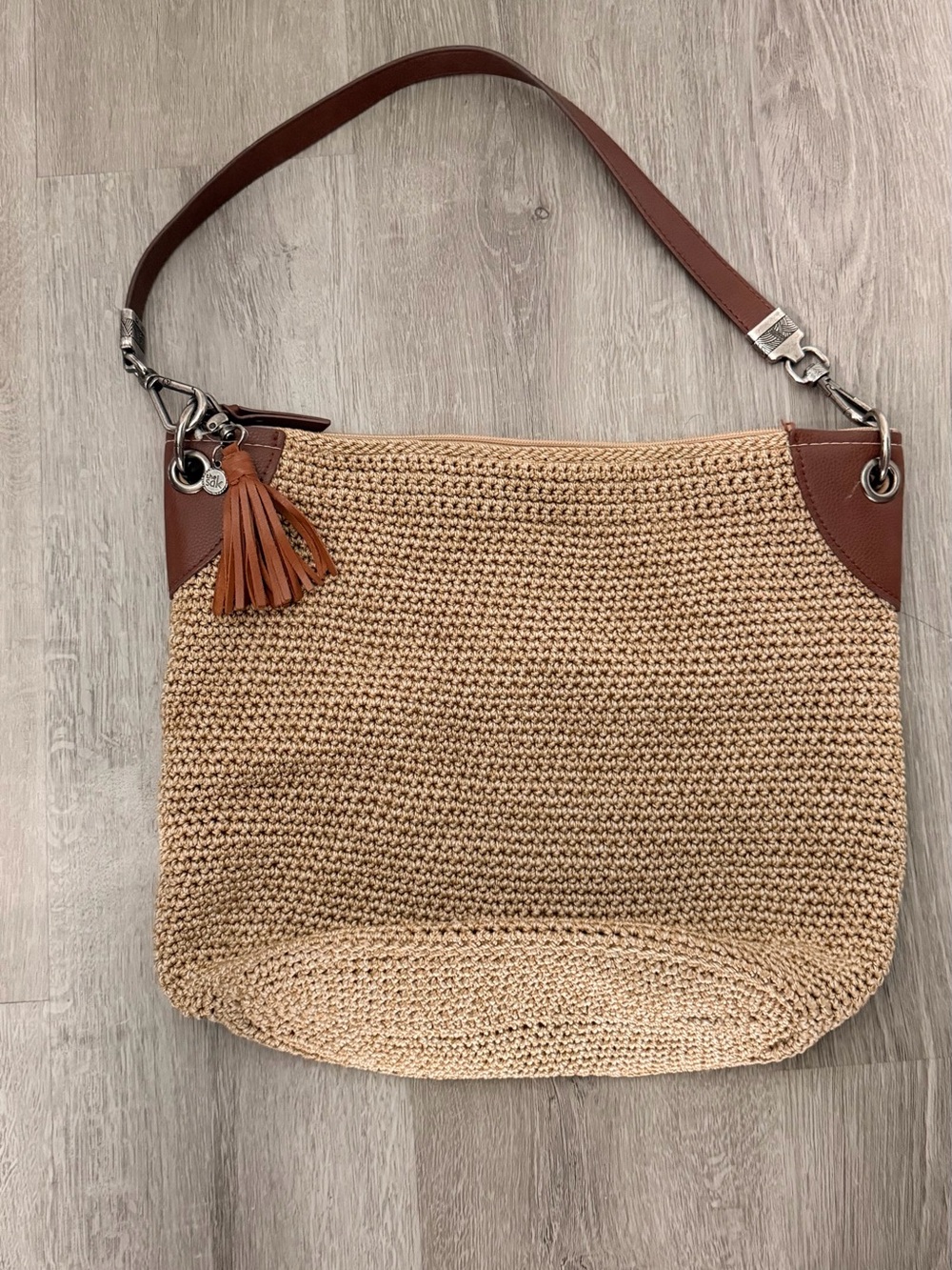 The Sak Woven Tote in Natural Straw with Brown Leather Trim
